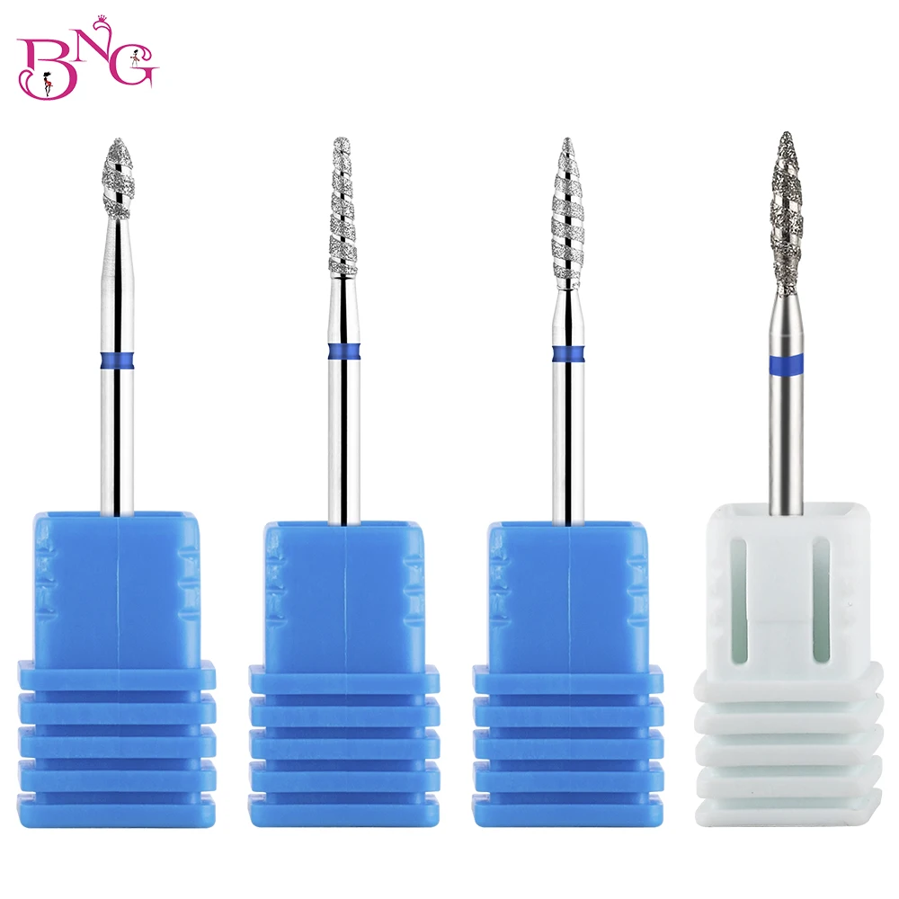 BNG Diamond Nail Bits Tornado Flame Cuticle Drill Bit 3/32" Manicure Cutter Rotary Burr Drill Accessories Spiral Nail Mills Tool