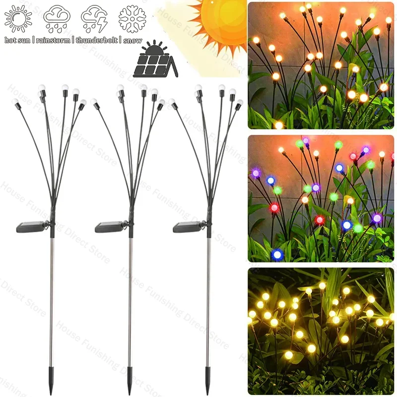 Solar Firefly Lights with 6/8/10 LEDs Starlight Swaying Garden Landscape Ambiance Lights for Patio Trail Outdoor Decor