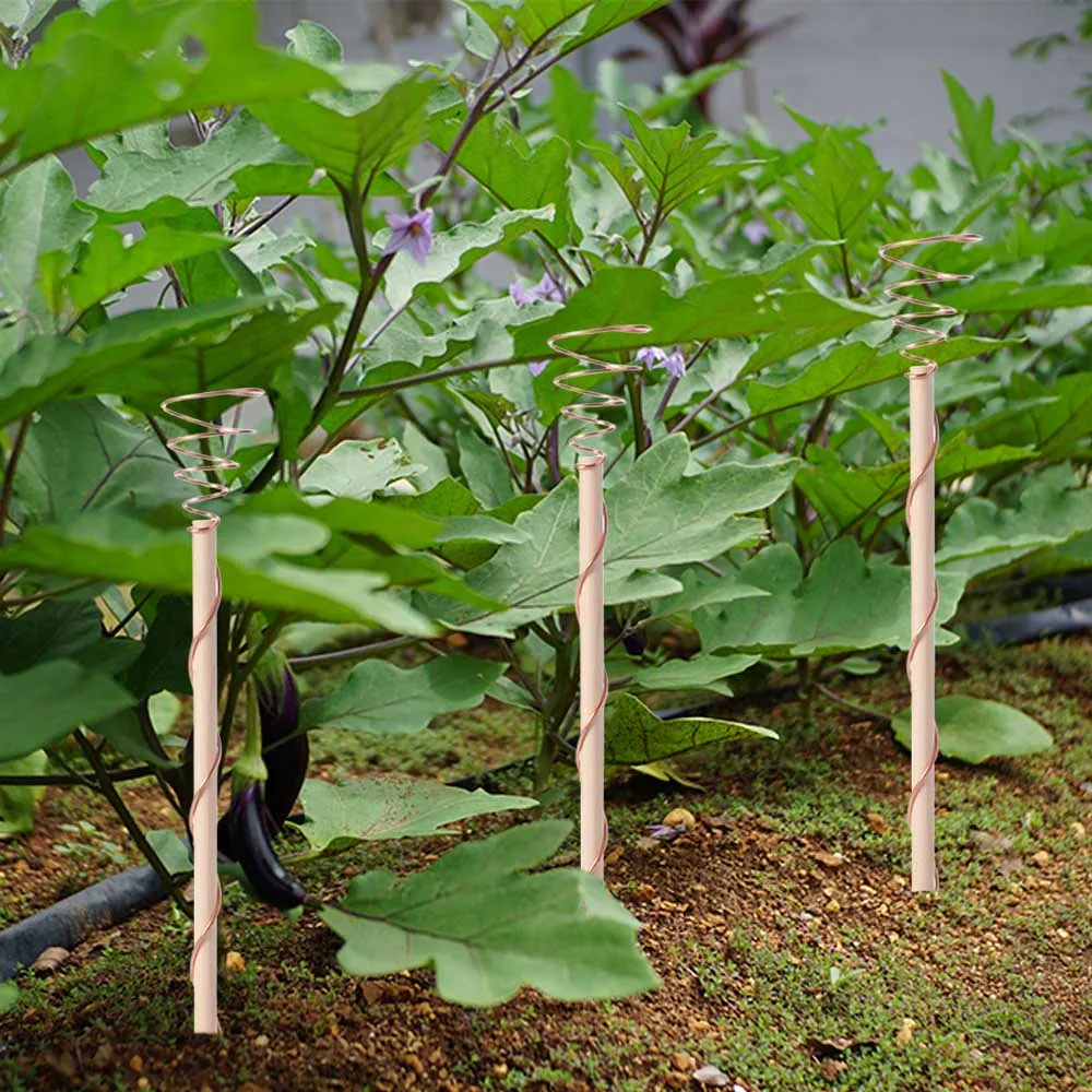 Copper Electroculture Plant Stakes Wire Coil Wood Rod Gardening Copper Coil Antennas Plant Support Frame Vegetables