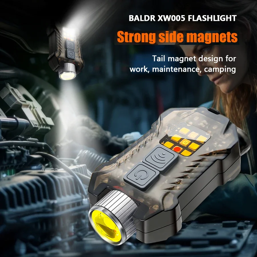 BALDR EDC Flashlight Type-C Charging headLamp removable with Magnetic Multifunctional Mini Keychain Emergency LED Portable Light