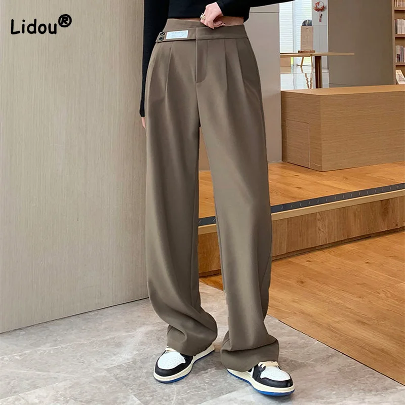 

Spring Autumn Women Clothing Casual Buttons Patchwork Pocket Loose Mopping Pants All-match Solid Suit Straight Trousers Trend