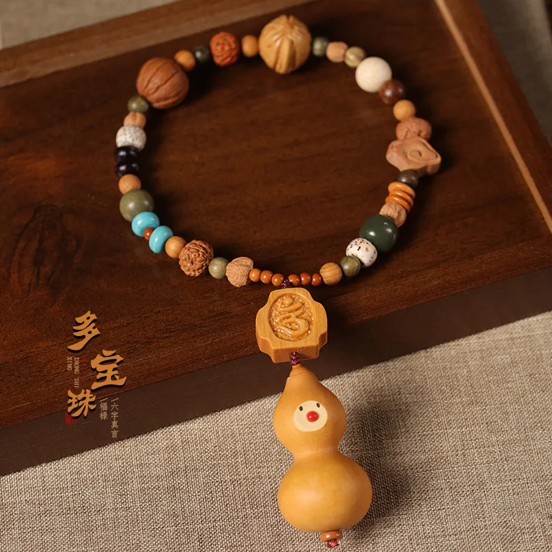 

Six-Word Mantra Gourd Handheld Buddhist Prayer Beads Multi-Beads Chinese Trend Red Date Bracelet Cultural Play Item HandString