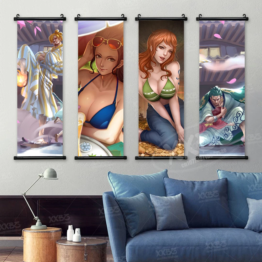 Anime ONE PIECE Poster Yamato Home Decor Monkey D.Luffy Scrolls Picture Roronoa Zoro Hanging Painting Vinsmoke Sanji Wall Art