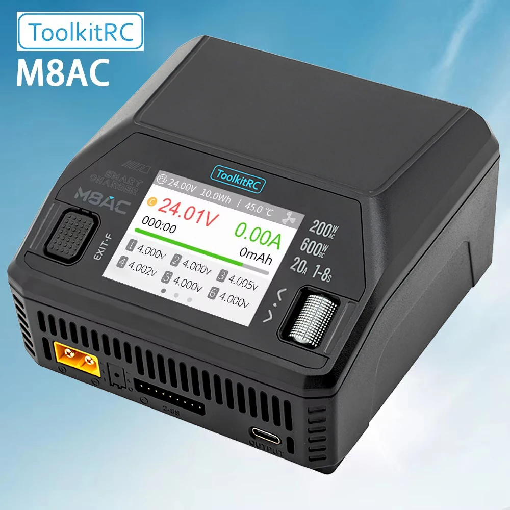 ToolkitRC M8AC Charger AC200W DC600W 1-8S Intelligent Balanced Voltage Model Toy Car Lithium Battery Charging Accessories Tool