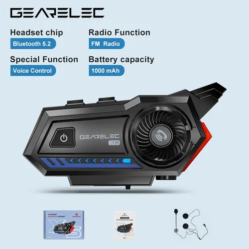 GEARELEC-auriculares inalámbricos X5 para casco de motocicleta, cascos impermeables con Bluetooth 5,2, Control de voz, reducción de ruido, Radio FM, luz de advertencia