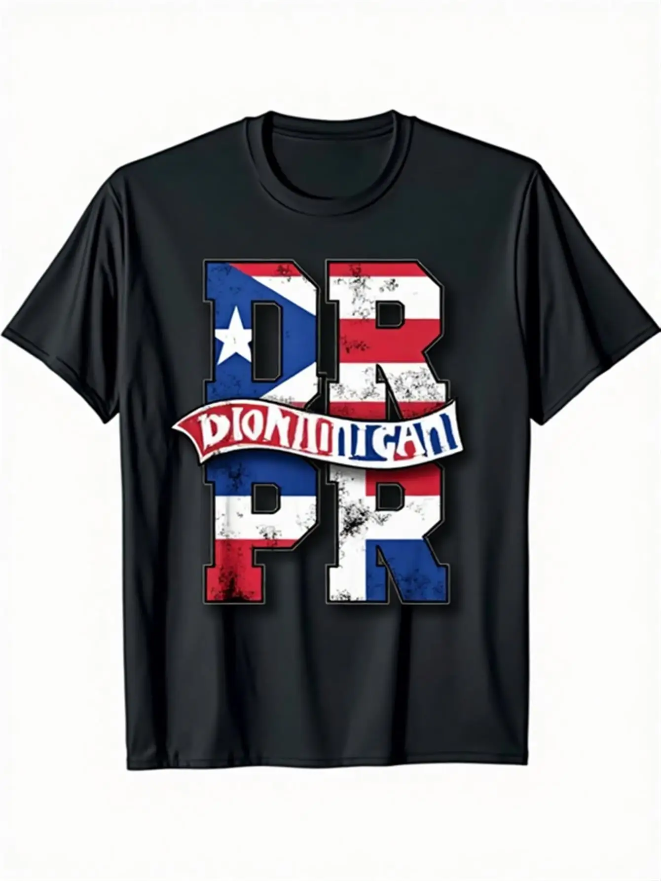 

Men's Dominican Republic Flag Graphic T-Shirt Black T-Shirt with Dr & Pr Initials Lightweight Breathable Everyday and Special Occasion T-Shirt Casual Crew Neck T-Shirt Expression