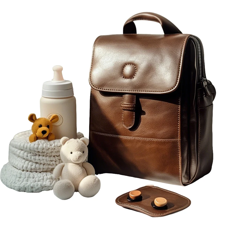 

Custom Factory Vintage Vegan PU Leather Portable Mommy Diaper Backpack Baby Mommy Outdoor Travel Women's Backpack
