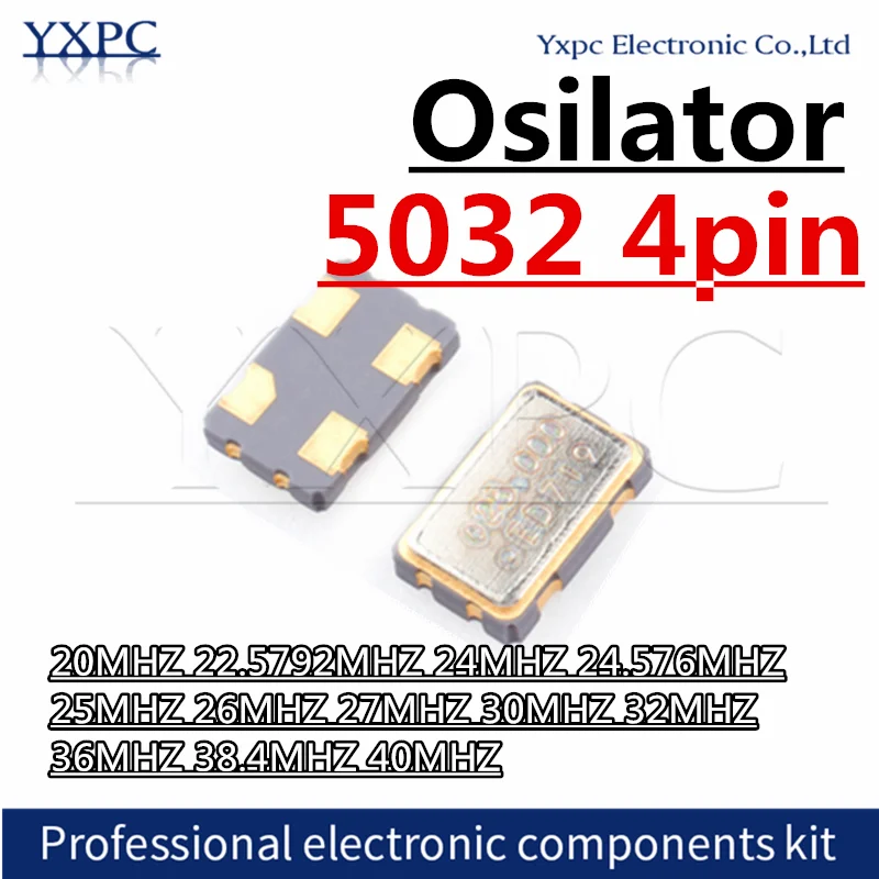 

5pcs 5032 SMD Active Oscillator 4pin 20MHZ 22.5792MHZ 24MHZ 24.576MHZ 25MHZ 26MHZ 27MHZ 30MHZ 32MHZ 36MHZ 38.4MHZ 40MHZ 26M 27M