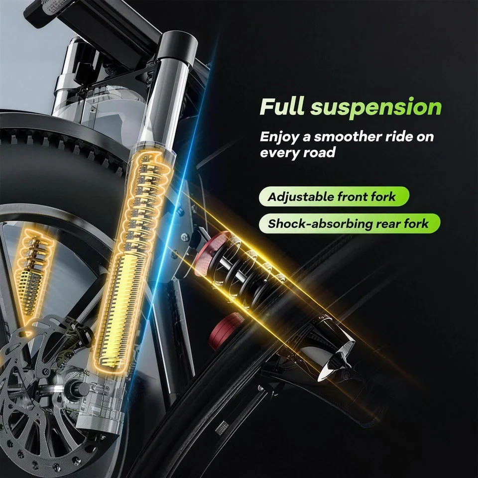 Cybervelo 1000W Adults Electric Dirt Bike 20 Inch Fat Tire All-Terrain E-Bike Max 30MPH 48V 20AH/30AH Large Removable Battery Off Road Ebike EK11 image 7