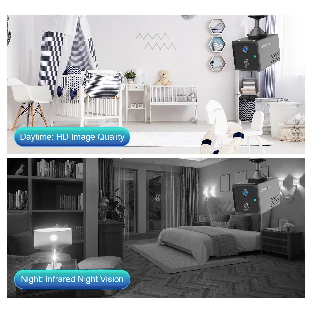 LS VISION 4MP 4G كاميرا صغيرة لاسلكية داخلية واي فاي كشف الرادار اللون للرؤية الليلية المدمج في بطارية كاميرات الأمن Ubox App #5