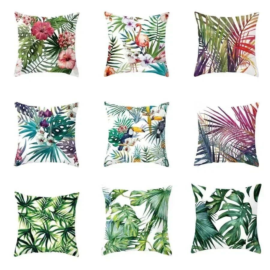 VIKAMA Funda de almohada con hojas verdes de verano, plantas tropicales decor para dormitorio, sala de estar y sofá Pillow Cover