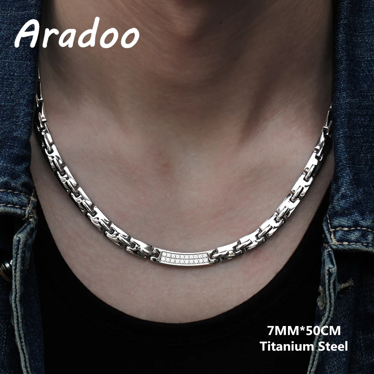 

ARADOO Titanium Steel Zirconia Magnetic Necklace Hematite Therapy Stainless Steel Choker Necklace Collar