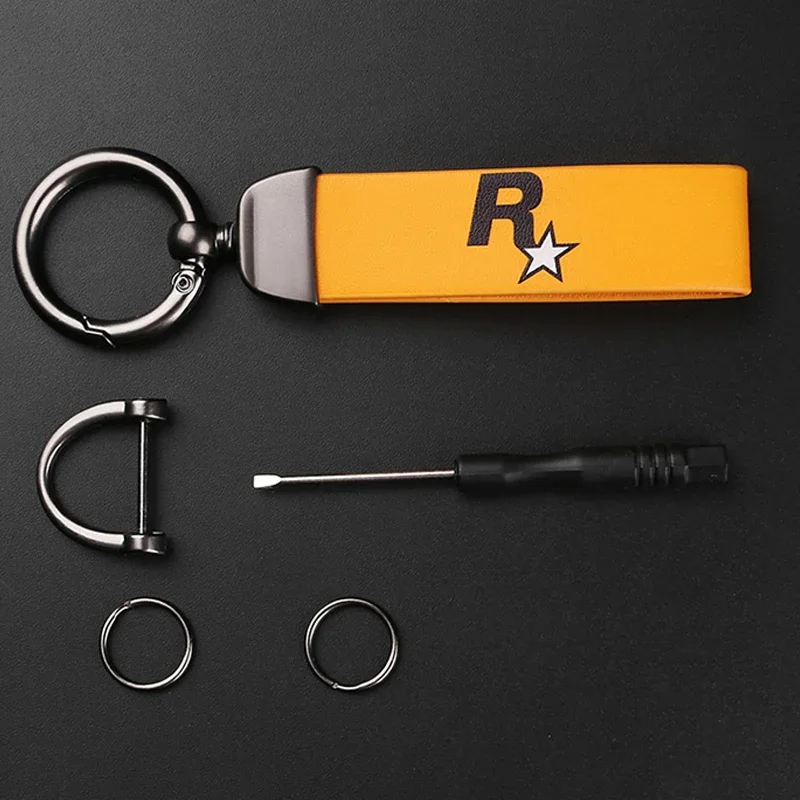 Car Key Chain Rockstar KeyChain PU Leather Lanyard Key Rings Pendant High Quality Zinc Alloy Car Accessories Fashion Keyrings