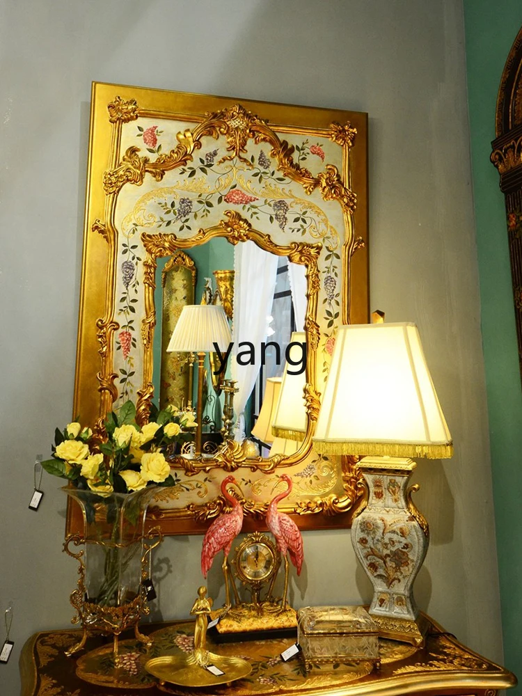 Yjq Luxury New Chinese Style Golden Hallway Mirror Villa Gilding Retro Hand Painted Rectangular Decorative Mirror