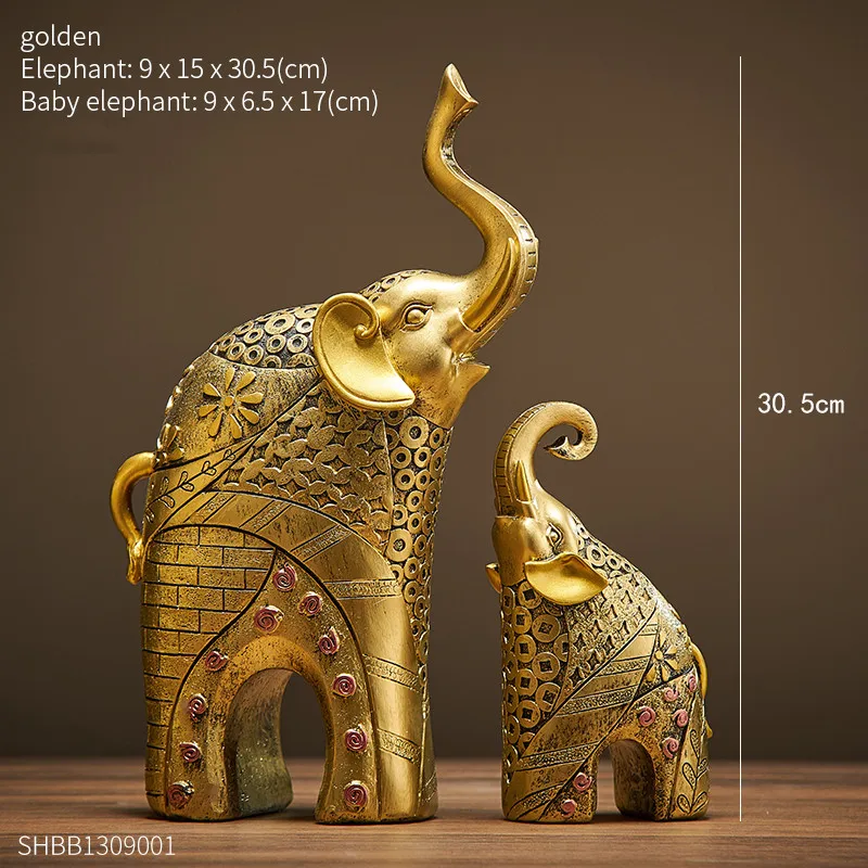 Gold Modern Gold Elephant Resin Home Decoration Accessories Crafts for Sculpture Statue Ornaments Mother and Child Living Room