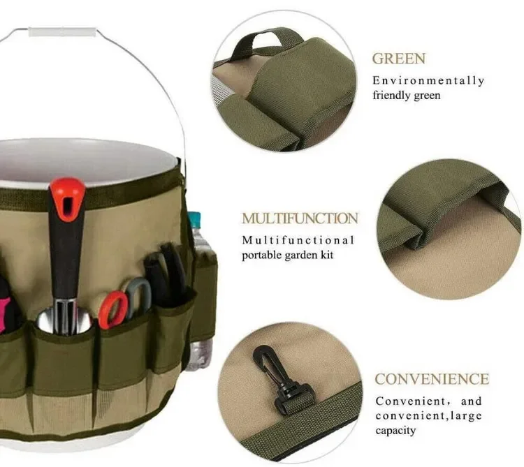 Imagem -03 - Multipurpose Fabric Garden Tool Bucket Organizador de Ferramentas Bolsa de Armazenamento com Bolsos Cinto Hardware Dobrável 1pc