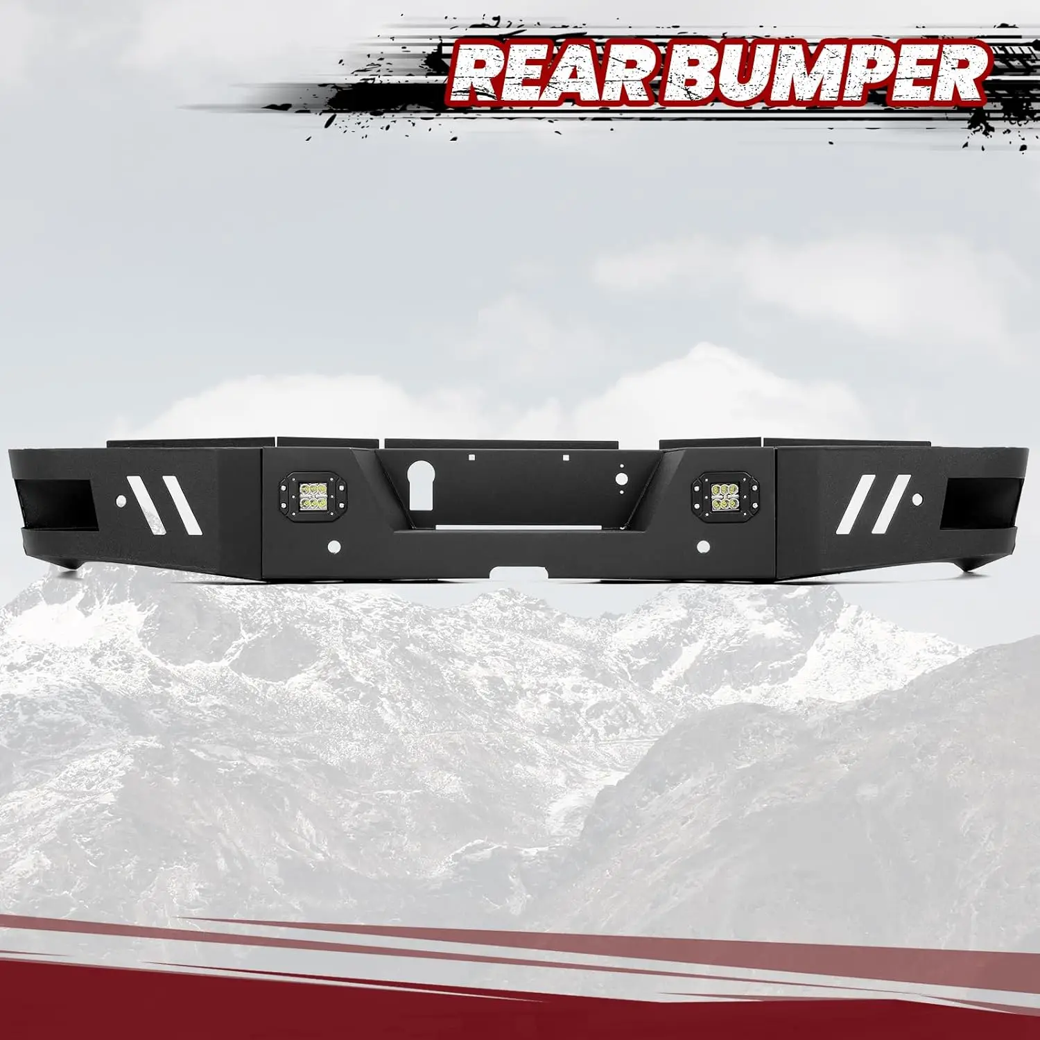 HECASA Rear Bumper Compatible with 2010-2022 Dodge Ram 2500 3500 w/2 18W LED Lights Steel Black Powder Coated (2 Packages)