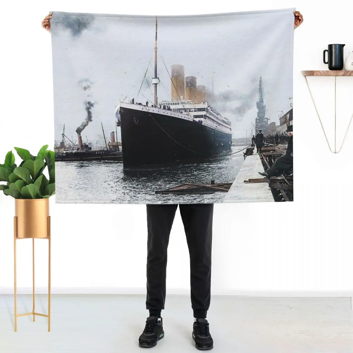 Titanic prepares to leave port, 1912 Throw Blanket Shaggy Plaid Nap Custom Flannels Travel Blankets