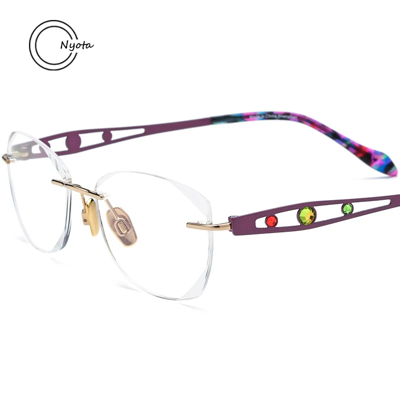 Diamond Women frameles diamond set pure titanium Glasses frame Fashion Designer Optical Eyeglasses Myopia Reading Men EyeGlasses