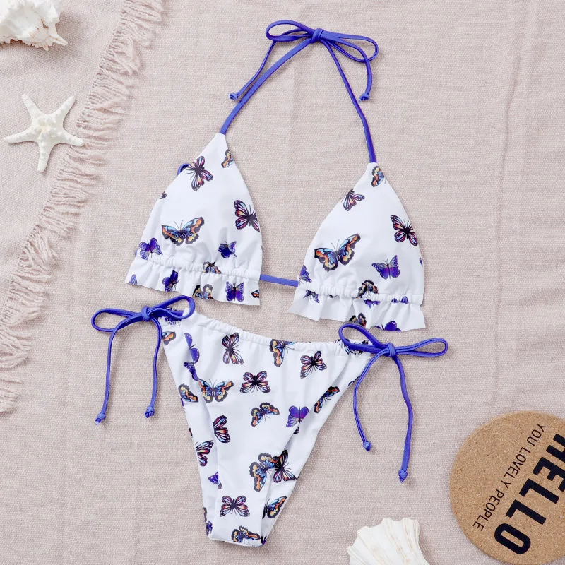 

Customized Floral Print Split Swimsuit, Tether High Waist Bikini, Swimwear, Fashion, New