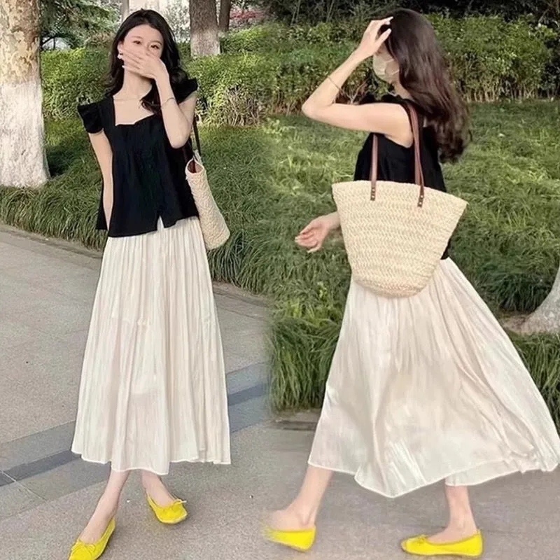 Pregnant Women's Summer Clothing Set 2025 New Arrival Fashion Top Skirt 2-piece Set Short Sleeve Maternity Summer Shirt LH012