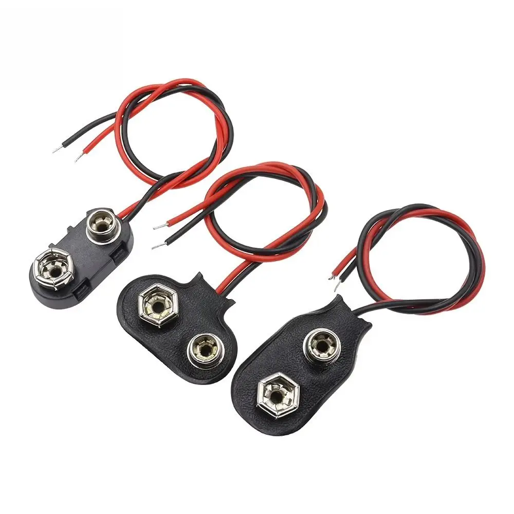 10Pcs I / T Type Cable Battery Holder Clip Snap on Soft Hard Shell 9V Battery Snap Connector Black Red Cable Battery Holder