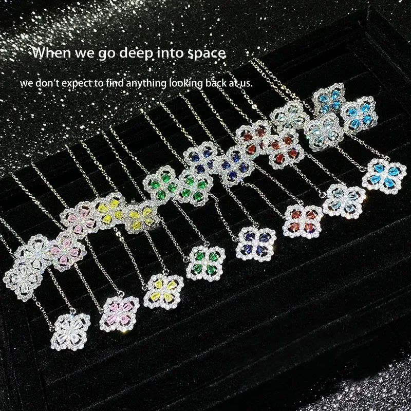 

MDL Moissa!ite Style Classic Rainbow Clover Earrings Women's 18K Plated Simple Zirconia Diamonds Small Multi-color Set