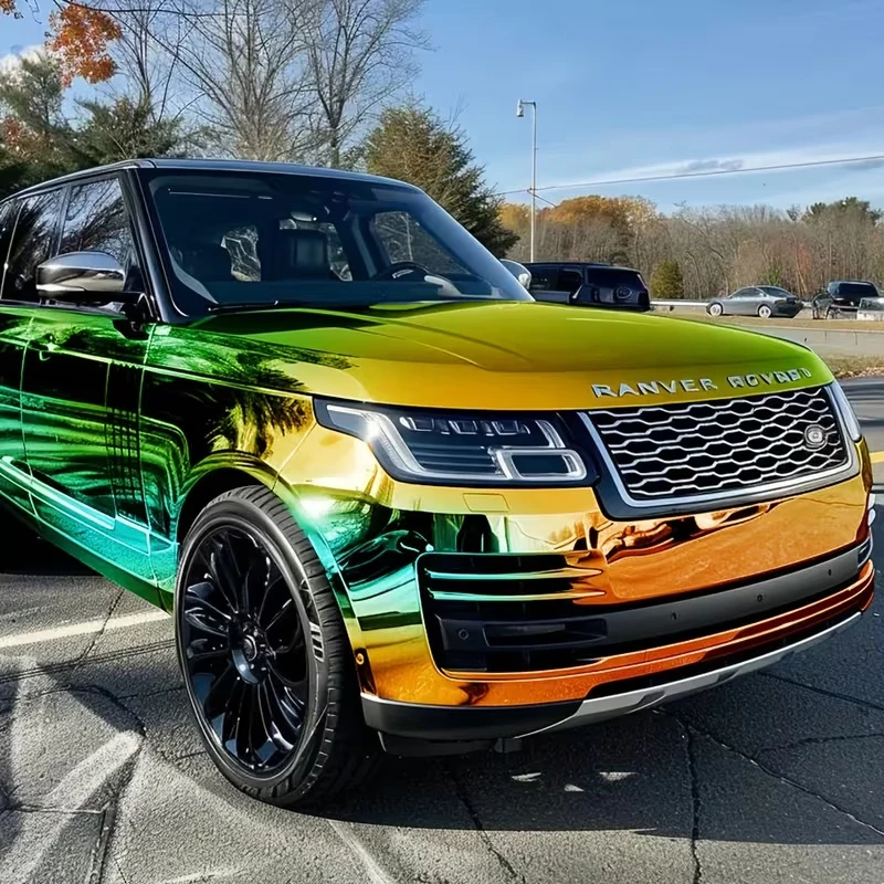 Premium Iridescent Gloss Rainbow Holographic Chrome Green Vinyl Wrap Film Roll Air Release Self Adhesive Decal Car Wrapping Foil
