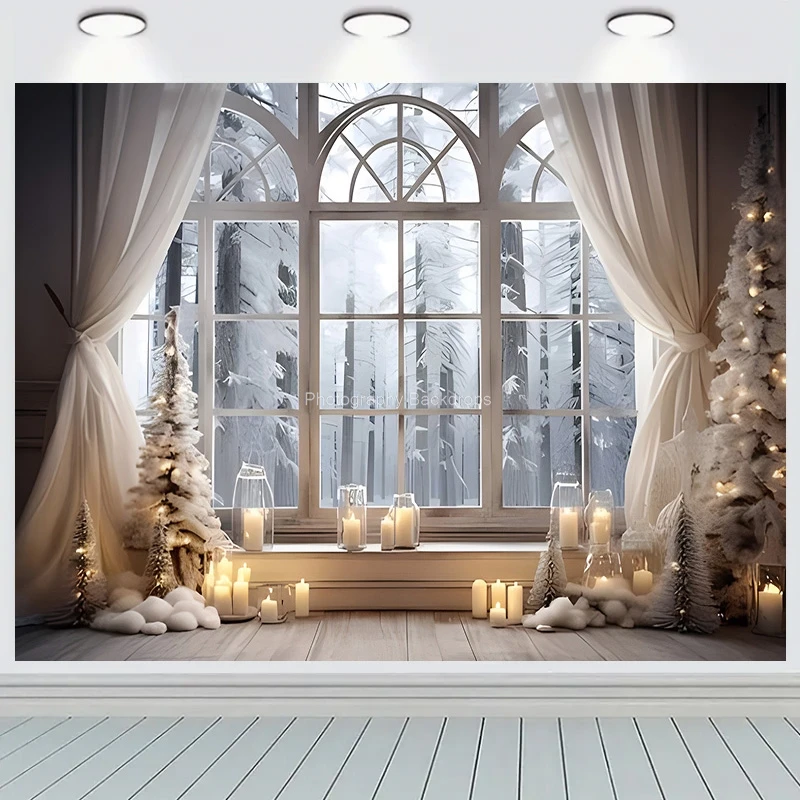멋진 창 크리스마스 날 사진 배경 소품, 새해 장식, 가족 휴일 파티 배경 RR-69, 겨울