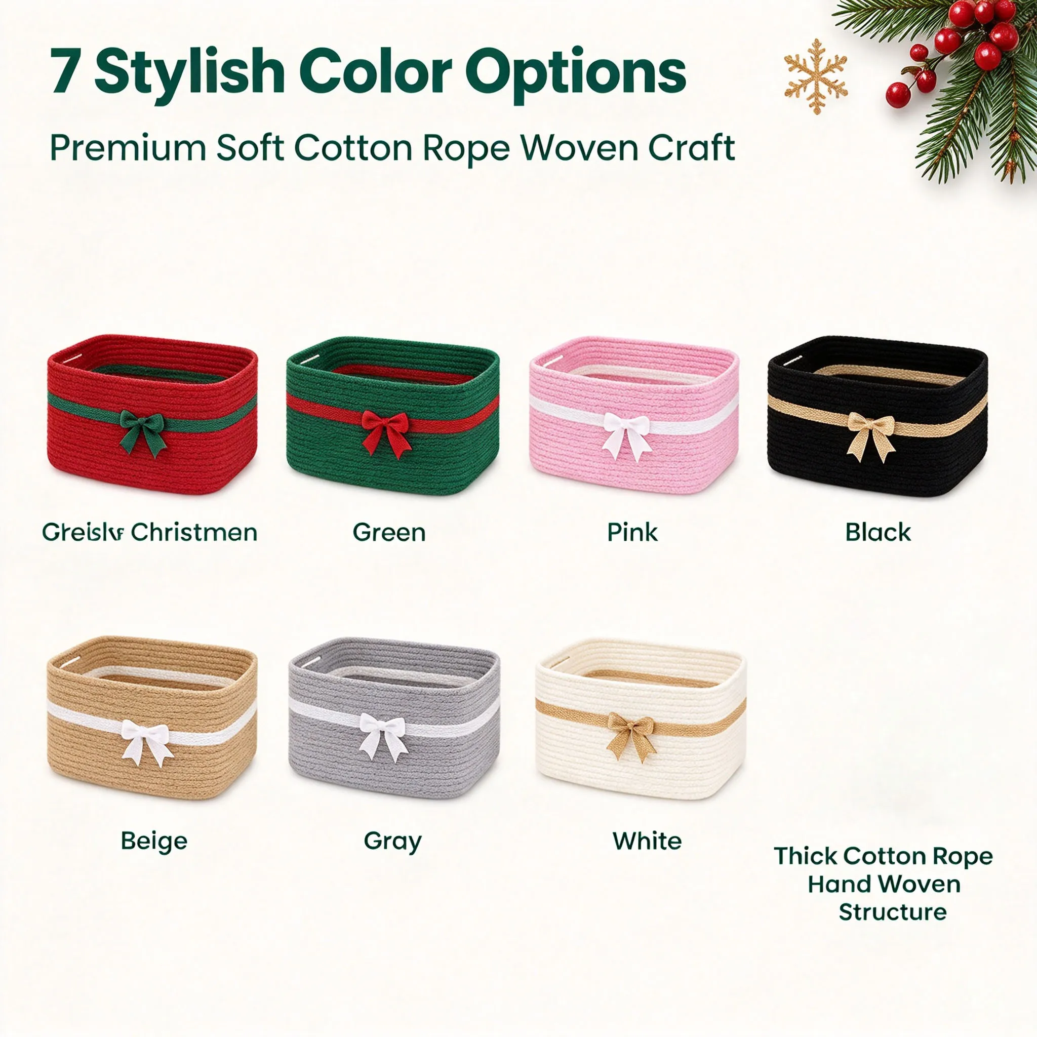 Large Capacity With Handle Cotton Rope Basket Bowknot Decor Ribbon Storage Basket Christmas Gift Container Christmas Gift
