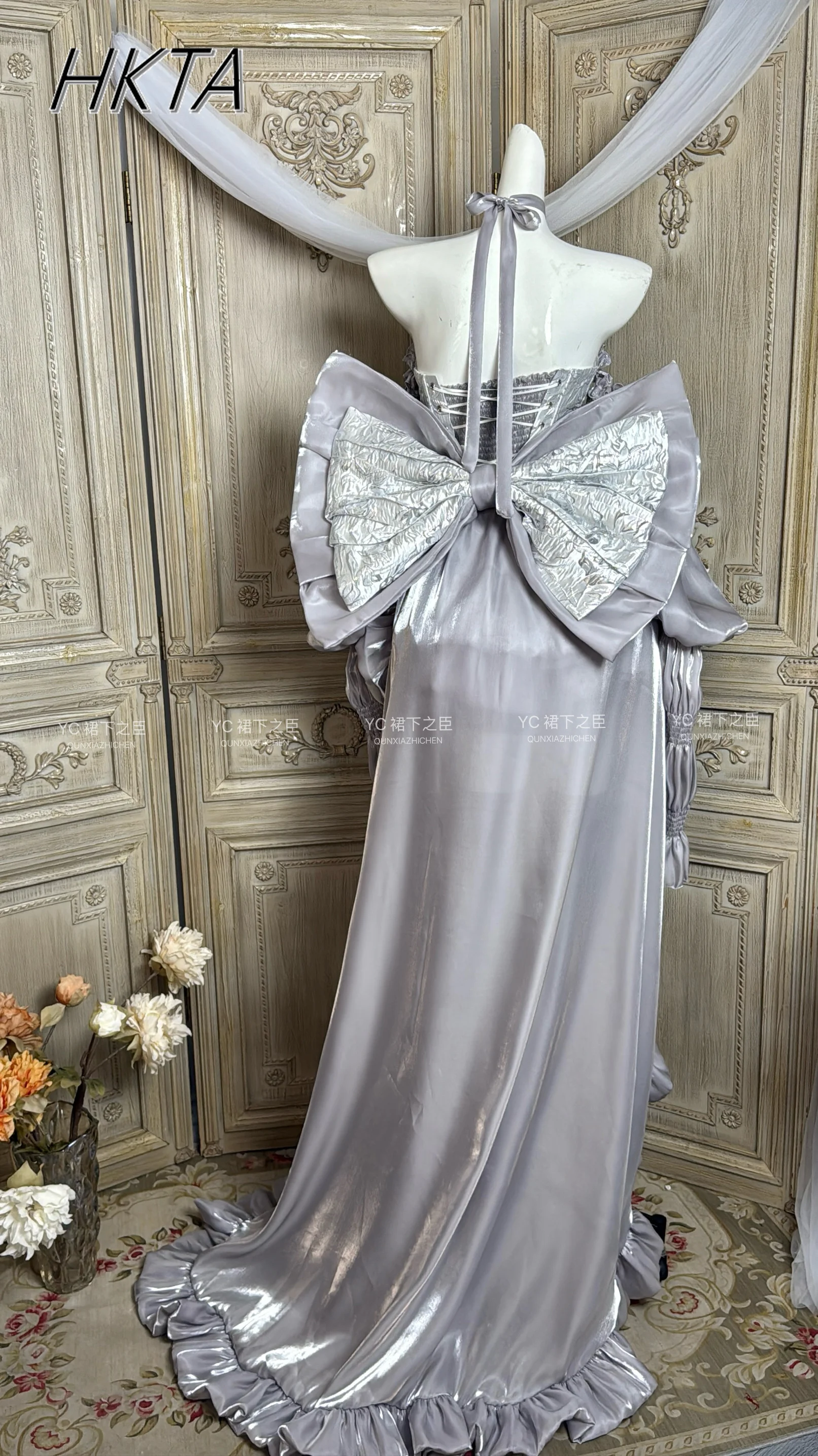 Elegante Prinses Zilveren Lolita Jurk Set Vrouwen Boog Geborduurde Slanke Tube Top Vest Geplooide Trailing Pluizige Mini Rok Outfit