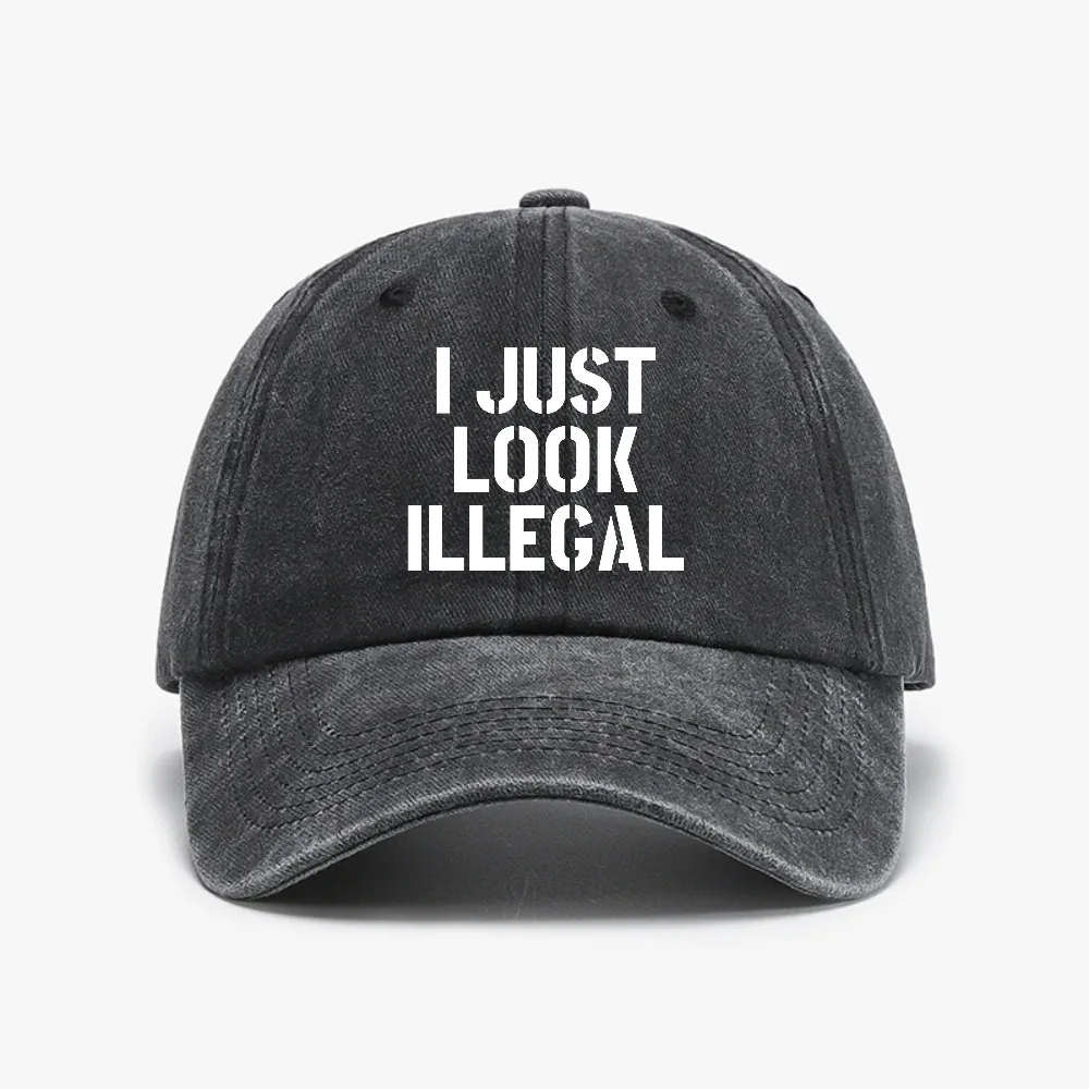 

funny I Just Look Illegal Washed denim Baseball Cap Male Gothic Punk Golf hat