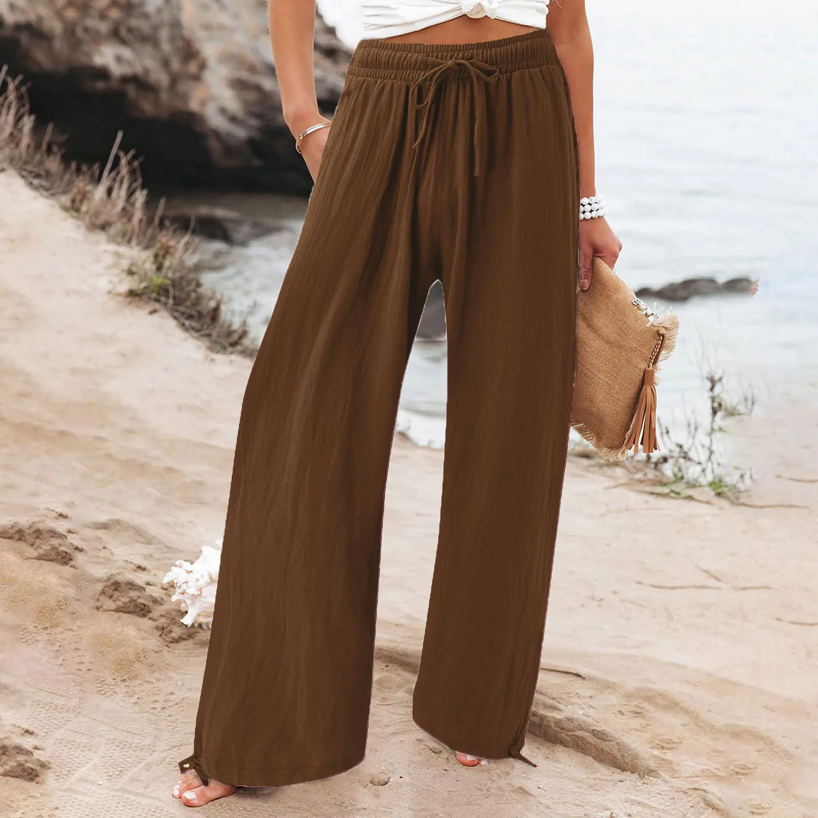 Spring Summer Women Loose Wide Leg Pants Office Lay Casual Solid Jogger Elastice Waist Loose Trousers 2023