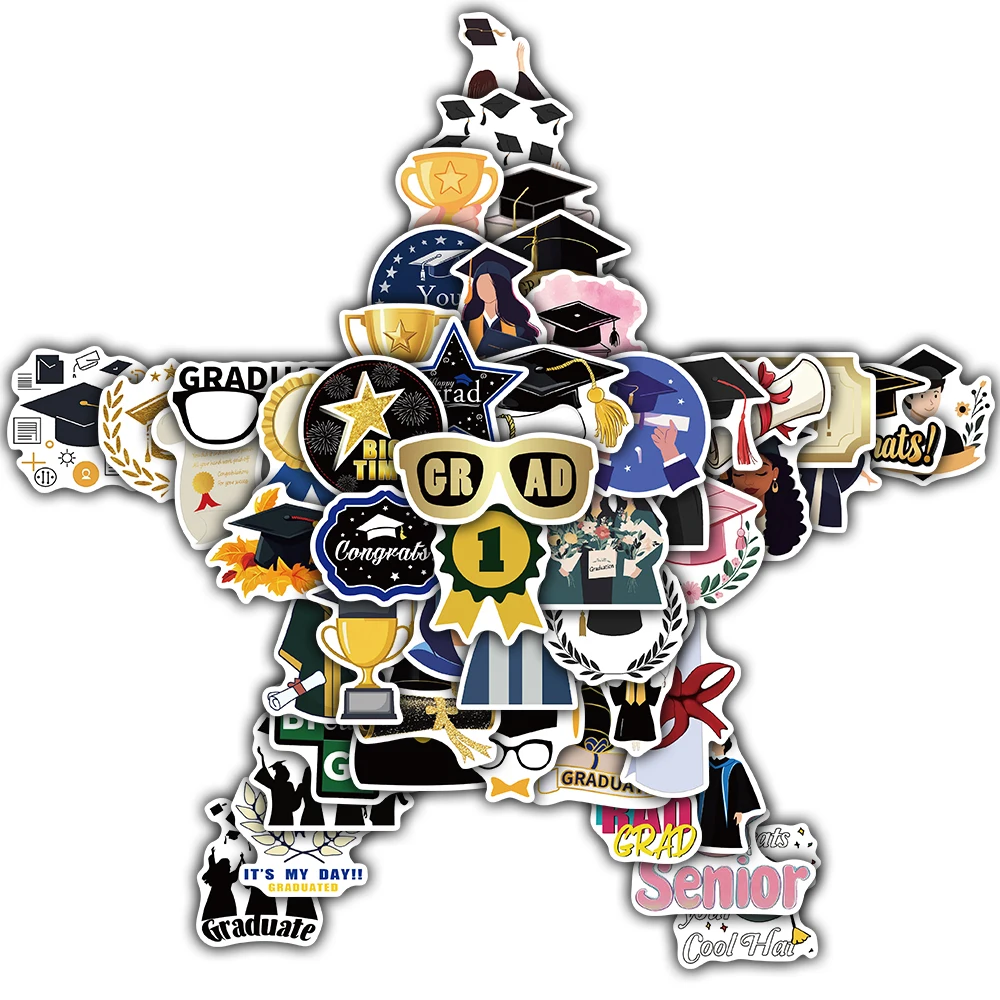 

50 шт., наклейка для выпускного сезона, пейзаж, декомпрессия, телефон, кофе, ноутбук, багаж, водонепроницаемые граффити, выпускные наклейки