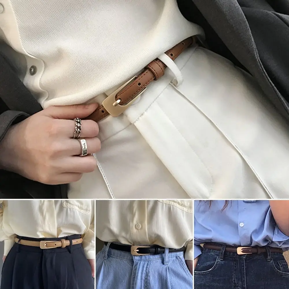 

Luxury Design Retro Casual Leather Belt Metal Buckle Waistband Thin Waist Strap Trouser Dress Belts