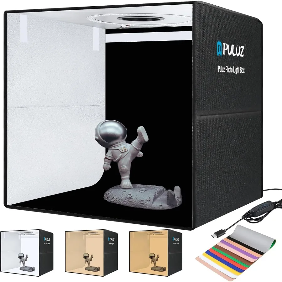 Caja de luz para fotografía, 20x20 pulgadas, PULUZ, caja de luz portátil para estudio fotográfico con 160 luces LED, fondos de 12 colores, fotografía profesional