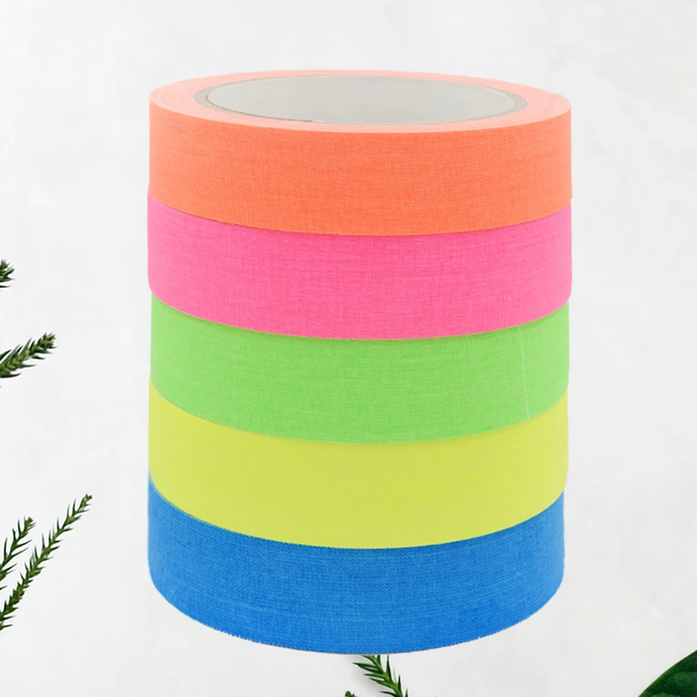 

5 Rolls Fluorescent Uv Cotton Tape Glow In The Dark Luminous Adhesive Bright Colors Wall Prop Film Tape