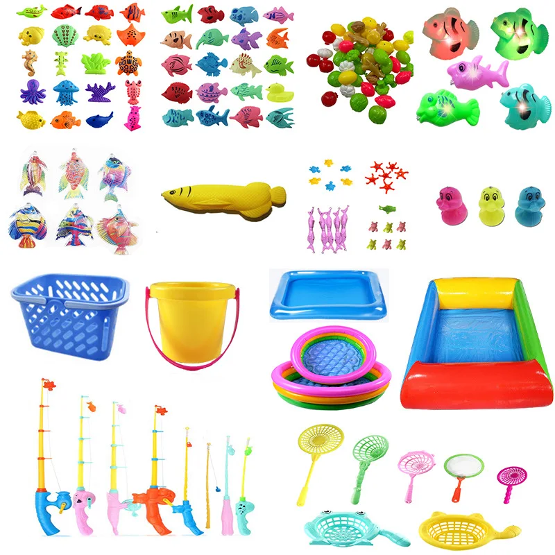 Kinder-Angelspielzeug, magnetisch, groß, gefälschter Fischstand, Puzzle, Wasserspaß, Angelspiel, künstliche Fischrute, Poolnetz, zufällige Farbe