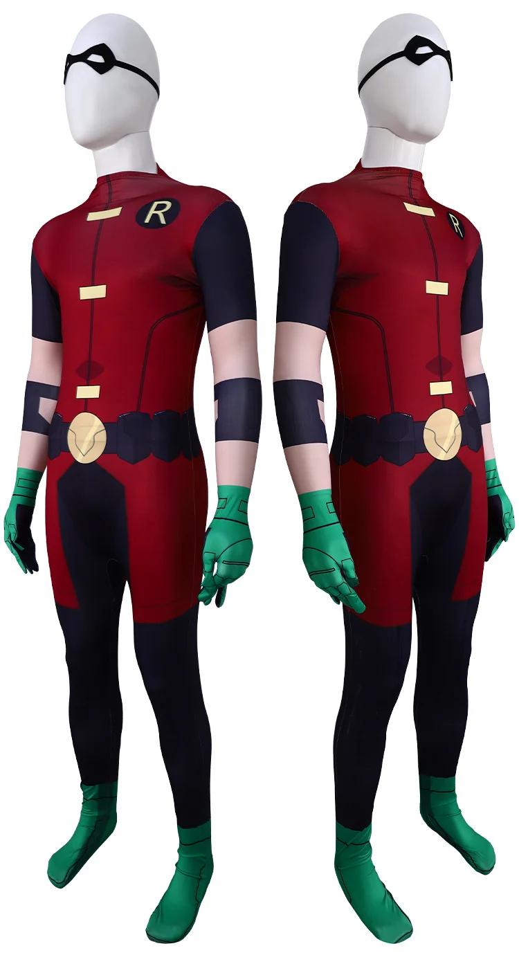 

Party Carnival Wear Men Robin Superhero Cosplay Costumes Tight Jumpsuit with Cloak and Mask for