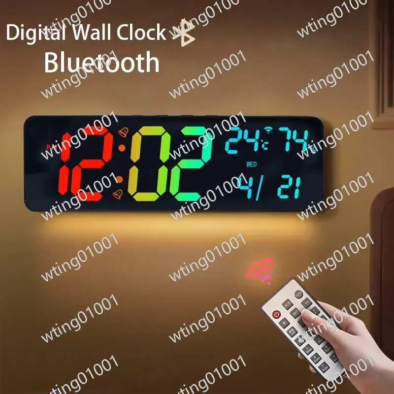 Digital Wall Clock Bluetooth Time Sync RGB Smart Light Sensor Snooze Alarm Countdown Electronic Calendar Clock