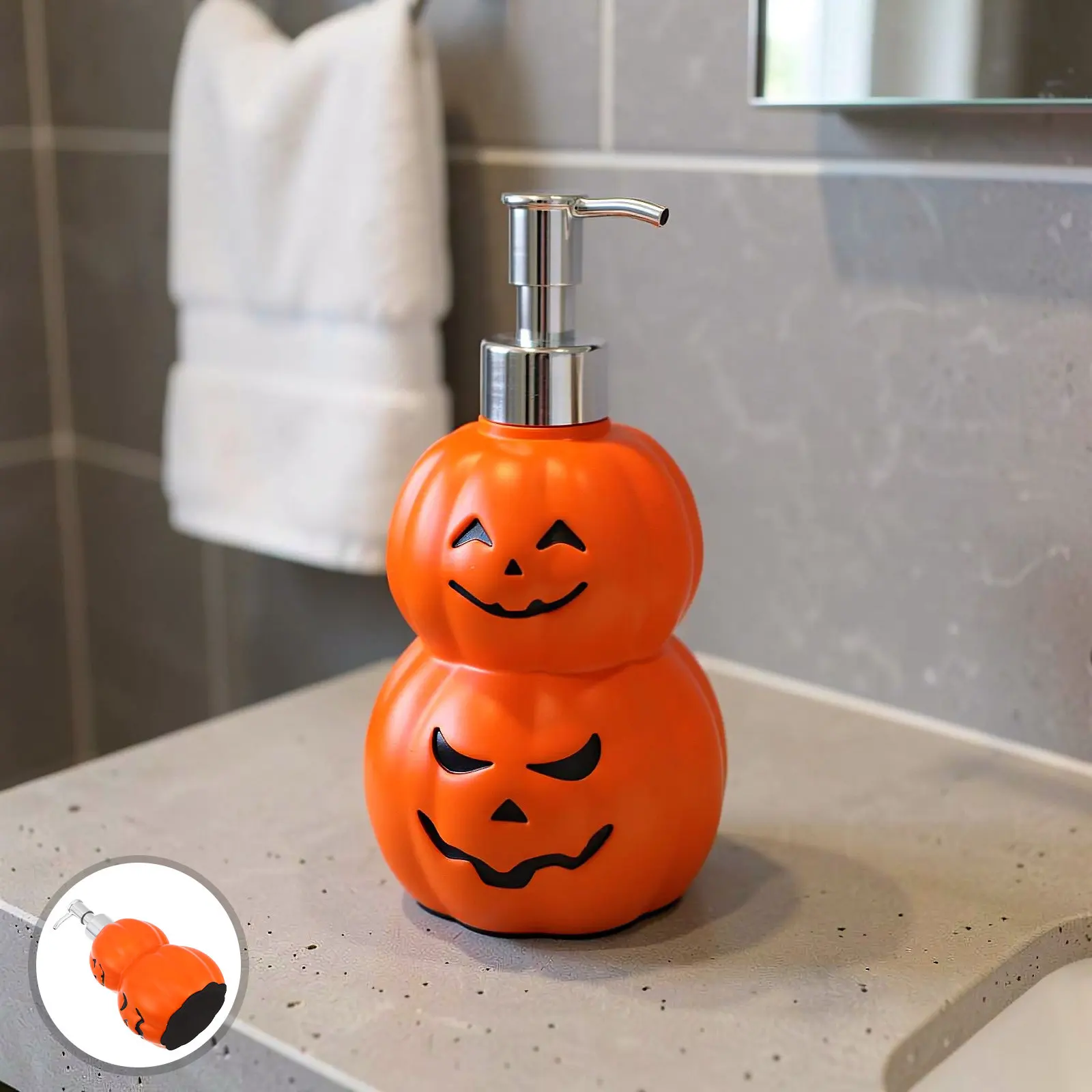 Halloween Pumpkin Soap Dispenser Resin Jack Lantern Bottle Autumn Dish Hand Soap Pump Bottle Counter Accessory for Decoration