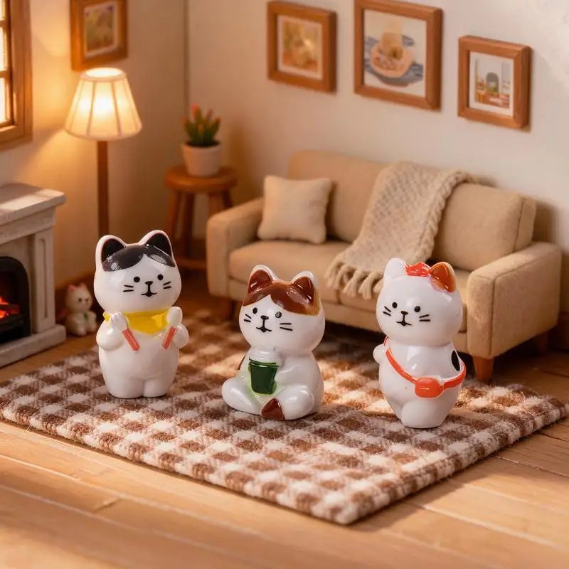 6pcs Cute Mini Cat Figurines Resin Craft Hand Painted Tiny Kitten Models For Fairy Garden DIY Micro Landscape Decor Accessory