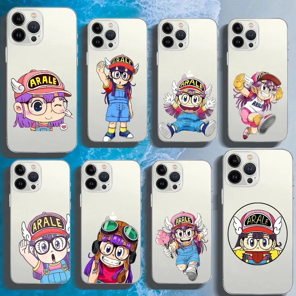 Cartoon Dr S-Slump A-Arale Phone Case For Iphone 16 15 11 13 14 Pro Max 7 8 Plus X Xr Xs Max Se2020 12mini Transparent Cover