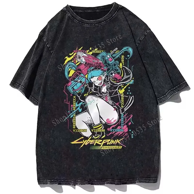 Cartoon Cyber Punk Future Sense of Sight Style T Shirt High Street Fashion Cotton Vintage Loose Oversized Tshirt Men Casual Tops