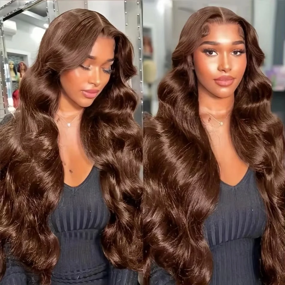 

HD 13x6 Chocolate Brown Body Wave Lace Front Wig 13x4 Lace Frontal Wig Human Hair Pre Plucked 100% Colored Human Hair Wigs