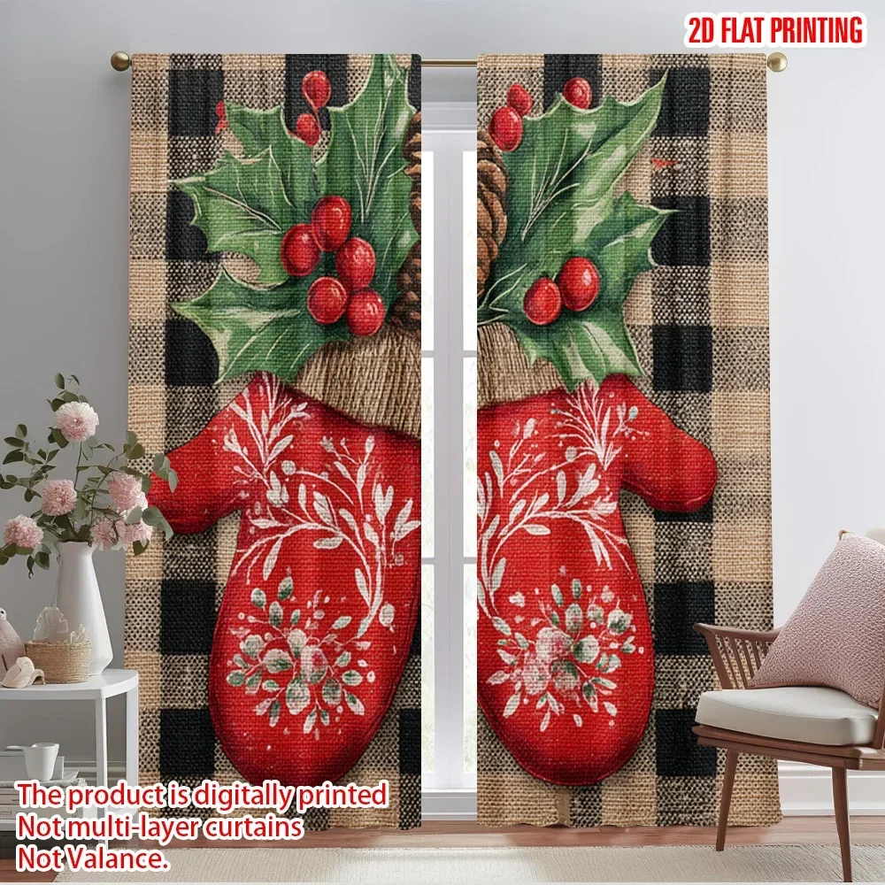 2pcs,2D plane printing Contemporary Curtains Winter Gloves Polyester Fabric (without rod) Festive Use for Bedroom, Living Room,