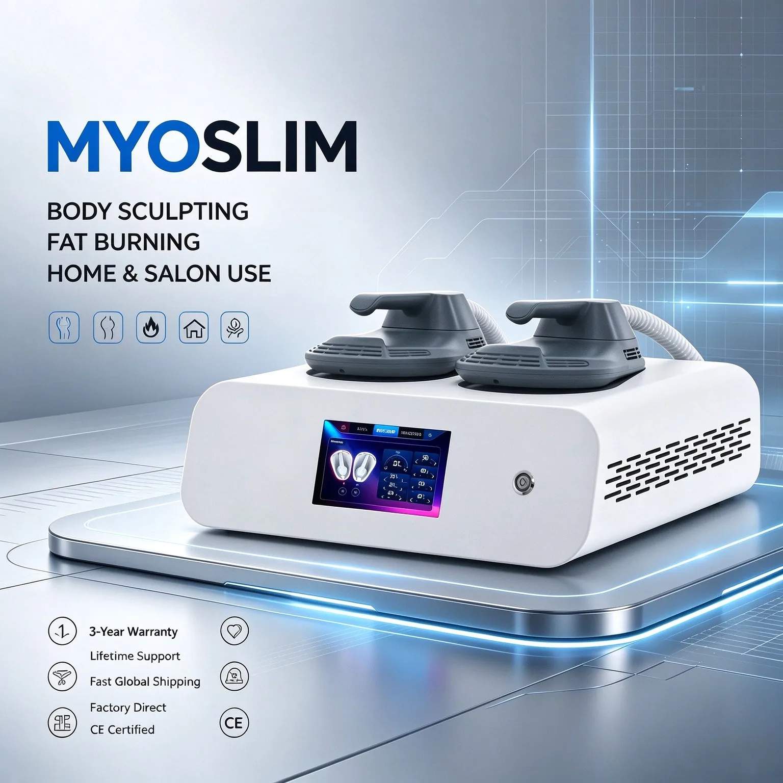 MYOSLIM EMS Electromagnetic Muscle Stimulation Body Sculpting Machine Fat Reduction Body Shaping Fat Burning Slimming Equipment