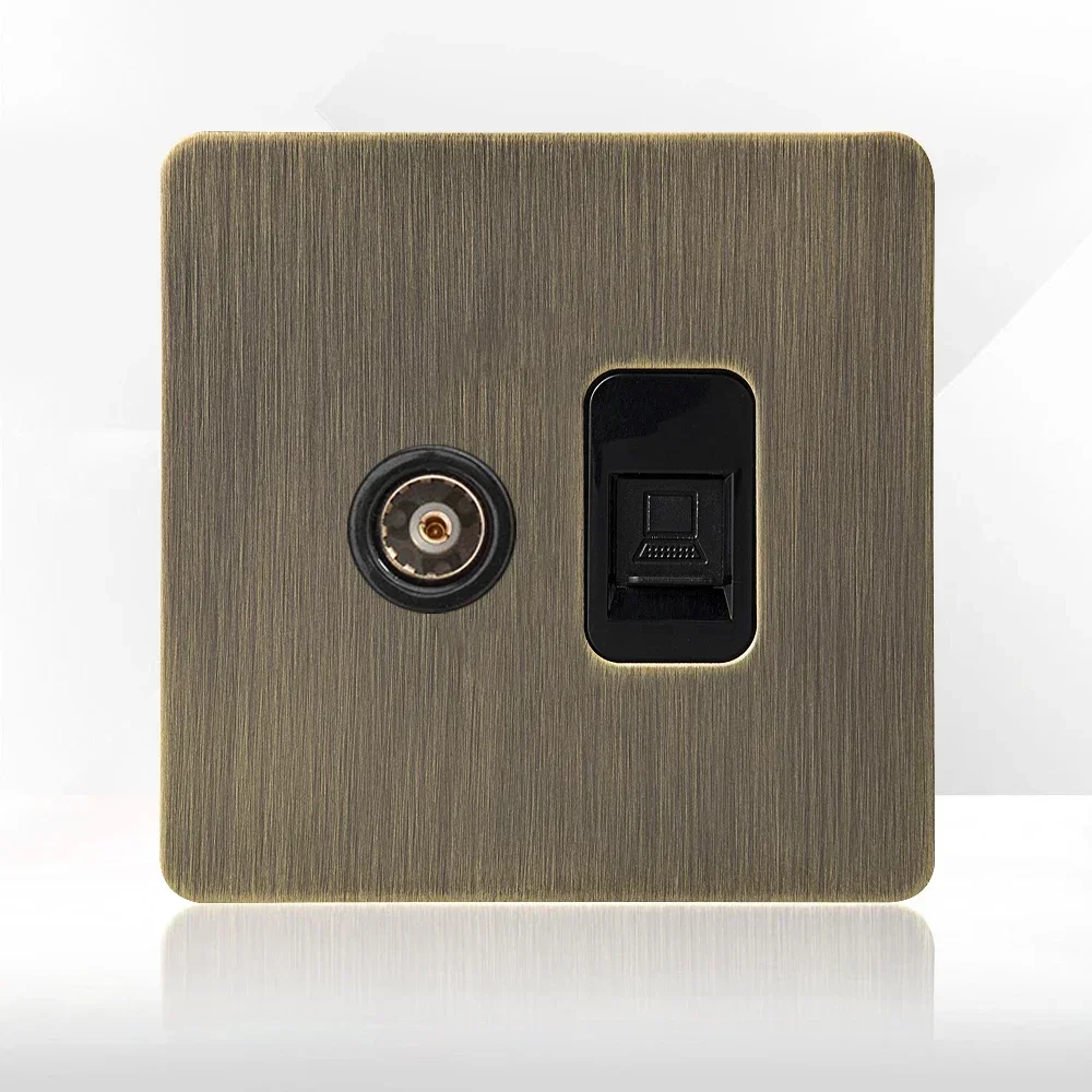 Retro Eu Metal Panel Wall Toggle Light Switch Socket,Bronzed Antique Stainless Steel German 16A Socket with USB Phone Charging image 3