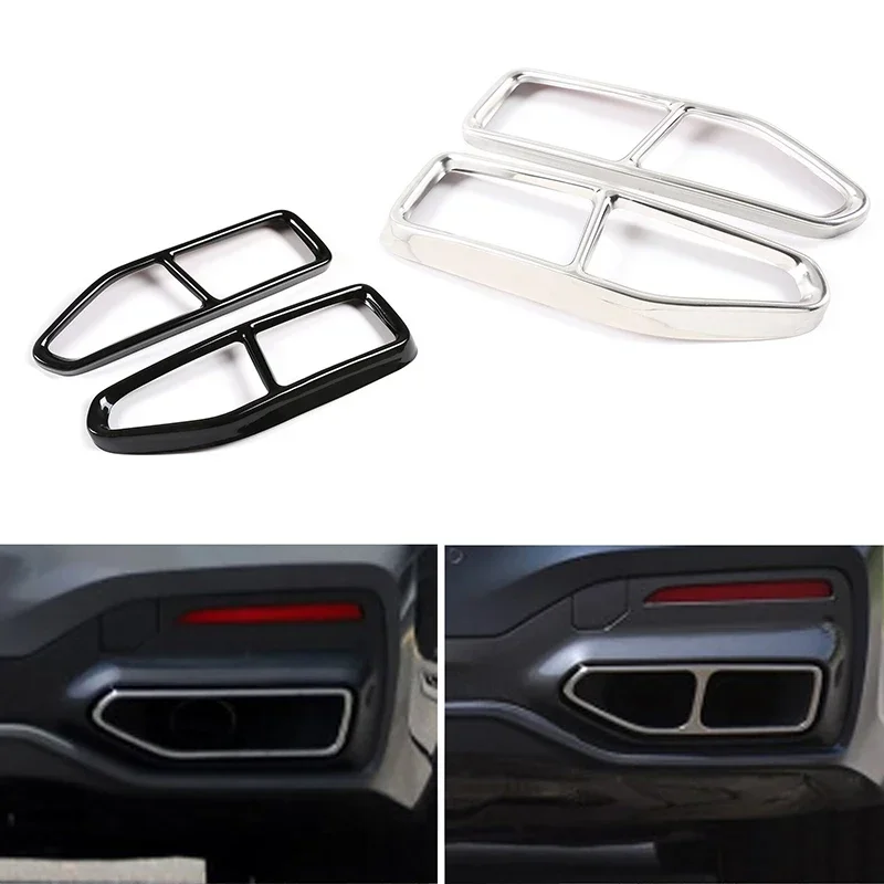 2Pcs 1Pair Car Exhaust Muffler Pipe Tip Cover Trim Moulding Stainless Steel Black Silver Fit For BMW 7 Series G11 G12 2019 2020