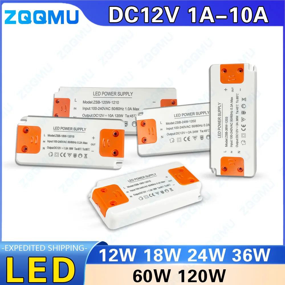DC12V लाइटिंग ट्रांसफ़ॉर्मर 12W 30W 60W 120W 100-240V से 12V 1A 2A 3A 5A 10A डिमेबल कैबिनेट लाइट LED ड्राइवर पावर सप्लाई के साथ